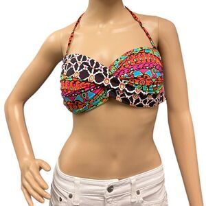 TRINA TURK Venice Sash Twist Bandeau Hipster Bikini Top Mocha Multicolor B/C Cup